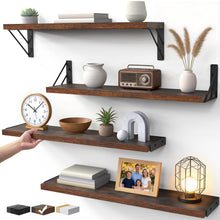 Load image into Gallery viewer, BAYKA Wall Shelves for Bedroom Decor, Floating Shelves for Wall, Display Mounted Rustic Wood Shelf for Books,Plants,Corner Shelves for Bathroom,Kitchen,Living Room(Rustic Brown，23in，Set of 4)