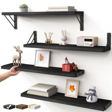 Load image into Gallery viewer, BAYKA Wall Mounted Floating Shelves, Wood Floating Wall Shelf for Books &amp; Decor, Small Space-Saving Display &amp; Organizer（Black，23in，Set of 4）