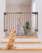 Load image into Gallery viewer, Cumbor 29.2–43" Baby Gate for Stairs, Hardware Mounted (Drill Required), Expandable No Bottom Bar Dog Gate, Auto Close Extra Wide Walk Thru, Pet &amp; Toddler Proof Gate, Top &amp; Bottom of Stairways (Brown)