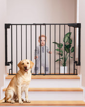 Load image into Gallery viewer, Cumbor 29.2–43" Baby Gate for Stairs, Hardware Mounted (Drill Required), Expandable No Bottom Bar Dog Gate, Auto Close Extra Wide Walk Thru, Pet &amp; Toddler Proof Gate, Top &amp; Bottom of Stairways(Black)