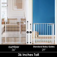 Load image into Gallery viewer, Cumbor 36" Extra Tall Baby Gate for Dogs and Kids with Wide 2-Way Door, 29.7"- 46" Width, and Auto Close Personal Safety for Babies and Pets, Fits Doorways, Stairs, and Entryways, White