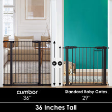 Load image into Gallery viewer, Cumbor 36" Extra Tall Baby Gate for Dogs and Kids with Wide 2-Way Door, 29.7"- 46" Width, and Auto Close Personal Safety for Babies and Pets, Fits Doorways, Stairs, and Entryways, Black