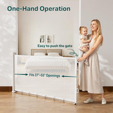 Load image into Gallery viewer, Cumbor 37-55" Retractable Baby Gates for Stairs &amp; Doorways, Hardware Mounted Mesh Dog &amp; Pet Gate, Easy Walk Through, One-Hand Operation, Anti-Crawl Adjustable Safety Gate for Dog, Indoor Outdoor White