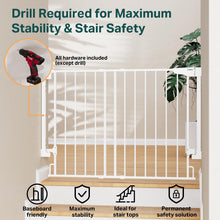Load image into Gallery viewer, Cumbor 29.2–43" Baby Gate for Stairs, Hardware Mounted (Drill Required), Expandable No Bottom Bar Dog Gate, Auto Close Extra Wide Walk Thru, Pet &amp; Toddler Proof Gate, Top &amp; Bottom of Stairways (White)