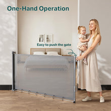 Load image into Gallery viewer, Cumbor 27-40" Retractable Baby Gates for Stairs &amp; Doorways, Hardware Mounted Mesh Dog &amp; Pet Gate, Easy Walk Through, One-Hand Operation, Anti-Crawl Adjustable Safety Gate for Dog, Indoor Outdoor Grey