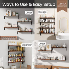 Load image into Gallery viewer, BAYKA Wall Shelves for Bedroom Decor, Floating Shelves for Wall, Display Mounted Rustic Wood Shelf for Books,Plants,Corner Shelves for Bathroom,Kitchen,Living Room(Rustic Brown，23in，Set of 4)