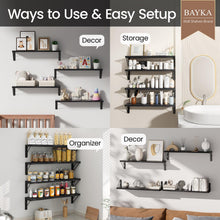 Load image into Gallery viewer, BAYKA Wall Mounted Floating Shelves, Wood Floating Wall Shelf for Books &amp; Decor, Small Space-Saving Display &amp; Organizer（Black，23in，Set of 4）
