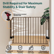 Load image into Gallery viewer, Cumbor 29.2–43" Baby Gate for Stairs, Hardware Mounted (Drill Required), Expandable No Bottom Bar Dog Gate, Auto Close Extra Wide Walk Thru, Pet &amp; Toddler Proof Gate, Top &amp; Bottom of Stairways (Brown)