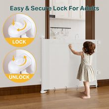 Load image into Gallery viewer, Cumbor 37-55" Retractable Baby Gates for Stairs &amp; Doorways, Hardware Mounted Mesh Dog &amp; Pet Gate, Easy Walk Through, One-Hand Operation, Anti-Crawl Adjustable Safety Gate for Dog, Indoor Outdoor White