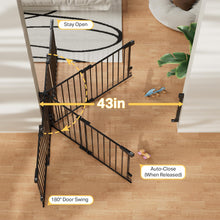 Load image into Gallery viewer, Cumbor 29.2–43" Baby Gate for Stairs, Hardware Mounted (Drill Required), Expandable No Bottom Bar Dog Gate, Auto Close Extra Wide Walk Thru, Pet &amp; Toddler Proof Gate, Top &amp; Bottom of Stairways(Black)