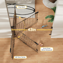 Load image into Gallery viewer, Cumbor 29.2–43" Baby Gate for Stairs, Hardware Mounted (Drill Required), Expandable No Bottom Bar Dog Gate, Auto Close Extra Wide Walk Thru, Pet &amp; Toddler Proof Gate, Top &amp; Bottom of Stairways (Brown)