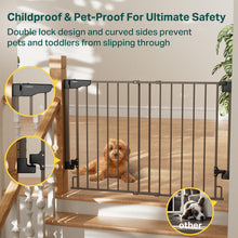 Load image into Gallery viewer, Cumbor 29.2–43" Baby Gate for Stairs, Hardware Mounted (Drill Required), Expandable No Bottom Bar Dog Gate, Auto Close Extra Wide Walk Thru, Pet &amp; Toddler Proof Gate, Top &amp; Bottom of Stairways (Brown)
