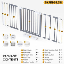 Load image into Gallery viewer, Cumbor 29.7-54.2" Wide Baby Gate for Stairs, Auto-Close Dog Gate Indoor for Doorways, No Drilling Pressure Mounted Pet Gates for Kids, Easy Walk Through Safety Gate, Gray