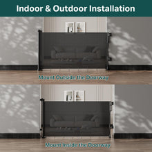 Load image into Gallery viewer, Cumbor 27-40" Retractable Baby Gates for Stairs &amp; Doorways, Hardware Mounted Mesh Dog &amp; Pet Gate, Easy Walk Through, One-Hand Operation, Anti-Crawl Adjustable Safety Gate for Dog, Indoor Outdoor Black