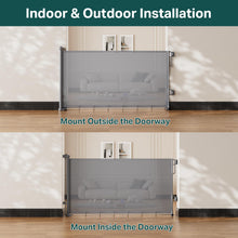 Load image into Gallery viewer, Cumbor 27-40" Retractable Baby Gates for Stairs &amp; Doorways, Hardware Mounted Mesh Dog &amp; Pet Gate, Easy Walk Through, One-Hand Operation, Anti-Crawl Adjustable Safety Gate for Dog, Indoor Outdoor Grey