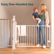 Load image into Gallery viewer, Cumbor 29.2–43" Baby Gate for Stairs, Hardware Mounted (Drill Required), Expandable No Bottom Bar Dog Gate, Auto Close Extra Wide Walk Thru, Pet &amp; Toddler Proof Gate, Top &amp; Bottom of Stairways (White)