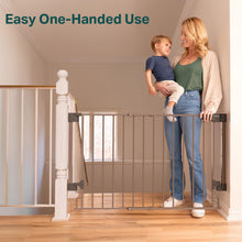 Load image into Gallery viewer, Cumbor 29.2–43" Baby Gate for Stairs, Hardware Mounted (Drill Required), Expandable No Bottom Bar Dog Gate, Auto Close Extra Wide Walk Thru, Pet &amp; Toddler Proof Gate, Top &amp; Bottom of Stairways (Brown)