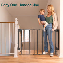 Load image into Gallery viewer, Cumbor 29.2–43" Baby Gate for Stairs, Hardware Mounted (Drill Required), Expandable No Bottom Bar Dog Gate, Auto Close Extra Wide Walk Thru, Pet &amp; Toddler Proof Gate, Top &amp; Bottom of Stairways(Black)