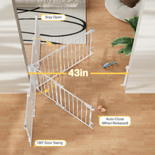 Load image into Gallery viewer, Cumbor 29.2–43" Baby Gate for Stairs, Hardware Mounted (Drill Required), Expandable No Bottom Bar Dog Gate, Auto Close Extra Wide Walk Thru, Pet &amp; Toddler Proof Gate, Top &amp; Bottom of Stairways (White)