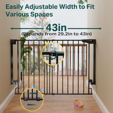 Load image into Gallery viewer, Cumbor 29.2–43" Baby Gate for Stairs, Hardware Mounted (Drill Required), Expandable No Bottom Bar Dog Gate, Auto Close Extra Wide Walk Thru, Pet &amp; Toddler Proof Gate, Top &amp; Bottom of Stairways(Black)