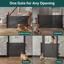 Load image into Gallery viewer, Cumbor 27-40" Retractable Baby Gates for Stairs &amp; Doorways, Hardware Mounted Mesh Dog &amp; Pet Gate, Easy Walk Through, One-Hand Operation, Anti-Crawl Adjustable Safety Gate for Dog, Indoor Outdoor Black