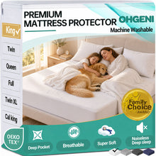 Load image into Gallery viewer, OhGeni Waterproof Mattress Protector, King Size Mattress Pad Fitted with Deep Pocket 6''-18'', Breathable Noiseless &amp; Soft, Washable Dirt-Proof Mattress Cover for Home, Bedroom, White, Daybed Cover