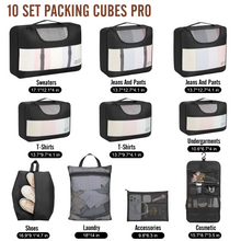 Load image into Gallery viewer, Veken 10 Set Packing Cubes for Travel Essential, Suitcase Organizer Bags in 4 Sizes, Carry-On Luggage Accessories Large Laundry Hanging Toiletry Bag for Airplane, Road Trip Camping, Black