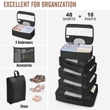 Load image into Gallery viewer, Veken 10 Set Packing Cubes for Travel Essential, Suitcase Organizer Bags in 4 Sizes, Carry-On Luggage Accessories Large Laundry Hanging Toiletry Bag for Airplane, Road Trip Camping, Black