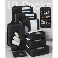 Load image into Gallery viewer, Veken 10 Set Packing Cubes for Travel Essential, Suitcase Organizer Bags in 4 Sizes, Carry-On Luggage Accessories Large Laundry Hanging Toiletry Bag for Airplane, Road Trip Camping, Black