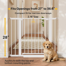 Load image into Gallery viewer, InnoTruth 27-36.6 in Wide Baby Gate for Stairs and Doorways, White Indoor Metal Dog Gate for Pets, Auto Close 2 Way Swing Walk Through Door, Double Lock &amp; Y-Bolts, Pressure or Hardware Mount