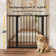 Load image into Gallery viewer, InnoTruth 27-36.6 in Wide Baby Gate for Stairs and Doorways, Black Indoor Metal Dog Gate for Pets, Auto Close 2 Way Swing Walk Through Door, Double Lock &amp; Y-Bolts, Pressure or Hardware Mount