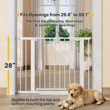 Load image into Gallery viewer, InnoTruth 29.6-39.1 in Wide Baby Gate for Stairs and Doorways, White Indoor Metal Dog Gate for Pets, Auto Close 2 Way Swing Walk Through Door, Double Lock &amp; Y-Bolts, Pressure or Hardware Mount