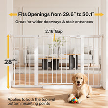Load image into Gallery viewer, InnoTruth 29.6-50.1 in Extra Wide Baby Gate for Stairs and Doorways, White Indoor Metal Dog Gate for Pets, Auto Close 2 Way Swing Walk Through Door, Double Lock &amp; Y-Bolts, Pressure or Hardware Mount