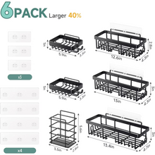 Load image into Gallery viewer, Veken Shower Caddy 6-Pack, Advanced Rustproof Design, No Drilling Adhesive Shelves, Rack with Soap Holder, Large Capacity Bathroom Organizers and Storage, Wall-Mounted Kitchen &amp; Home Decor, Black