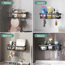Load image into Gallery viewer, Veken Shower Caddy 6-Pack, Advanced Rustproof Design, No Drilling Adhesive Shelves, Rack with Soap Holder, Large Capacity Bathroom Organizers and Storage, Wall-Mounted Kitchen &amp; Home Decor, Black