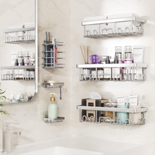 Load image into Gallery viewer, Veken Rustproof Shower Caddy 6-Pack, Ideal for Gift, Large Wall Mounted Rack, Bathroom Shelves Over Toilet, Organizer Storage Accessories with Soap Dish &amp; Toothbrush Holder, Silver