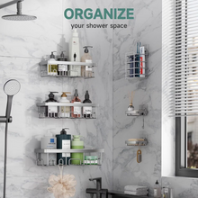Load image into Gallery viewer, Veken Rustproof Shower Caddy 6-Pack, Ideal for Gift, Large Wall Mounted Rack, Bathroom Shelves Over Toilet, Organizer Storage Accessories with Soap Dish &amp; Toothbrush Holder, Silver