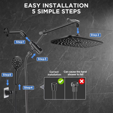Load image into Gallery viewer, Veken Wide Rain Shower Head with Multi-Modes Handheld Water Spray,High Pressure Showerhead Combo with Arm for Bathroom Accessories,Home Decor Adjustable Dual Shower with Anti-Clog Nozzles,Matte Black