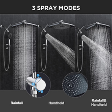 Load image into Gallery viewer, Veken Wide Brushed Nickel Rain Shower Head with Handheld, High Pressure Rainfall Showerhead Combo with Arm for Bathroom Accessories, Home Decor, Detachable Dual Shower with Multi Modes Handheld Spray