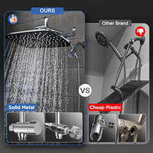 Load image into Gallery viewer, Veken Wide Brushed Nickel Rain Shower Head with Handheld, High Pressure Rainfall Showerhead Combo with Arm for Bathroom Accessories, Home Decor, Detachable Dual Shower with Multi Modes Handheld Spray