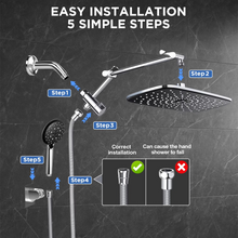 Load image into Gallery viewer, Veken Wide Rain Shower Head with Handheld, High Pressure Rainfall Showerhead Combo with Arm for Bathroom Accessories, Home Decor, Detachable Dual Shower with Multi Modes Handheld Spray, Silver Chrome