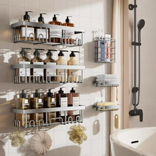 Load image into Gallery viewer, Veken Rustproof Shower Caddy 6-Pack, Ideal for Gift, Large Wall Mounted Rack, Bathroom Shelves Over Toilet, Organizer Storage Accessories with Soap Dish &amp; Toothbrush Holder, Silver