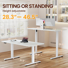 Load image into Gallery viewer, Veken 63" x 28" Super Large Standing Desk, Height Adjustable Electric Computer Desk, Sit to Stand Up, Modern Workstation for Home Office, Walking Pad, Writing, Gaming Bedroom Study, White