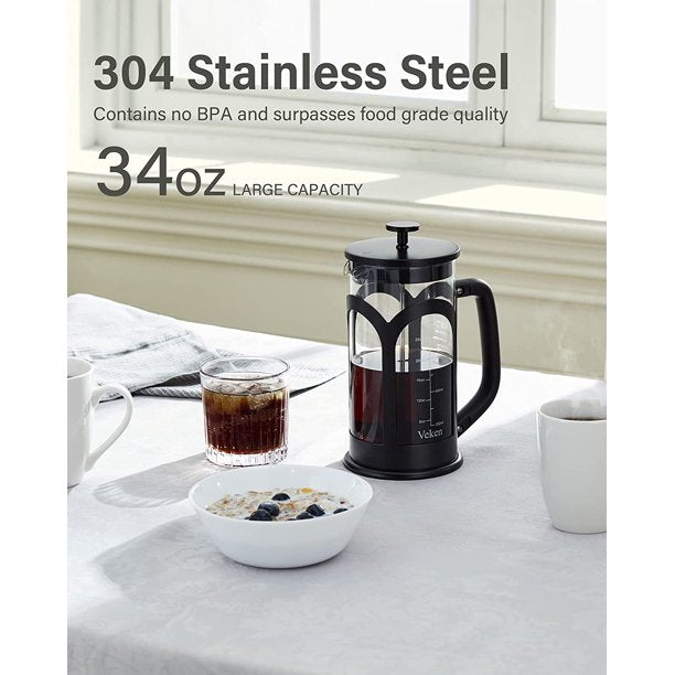 French Press Coffee Maker, 34oz, Dark Pewter, Bayka