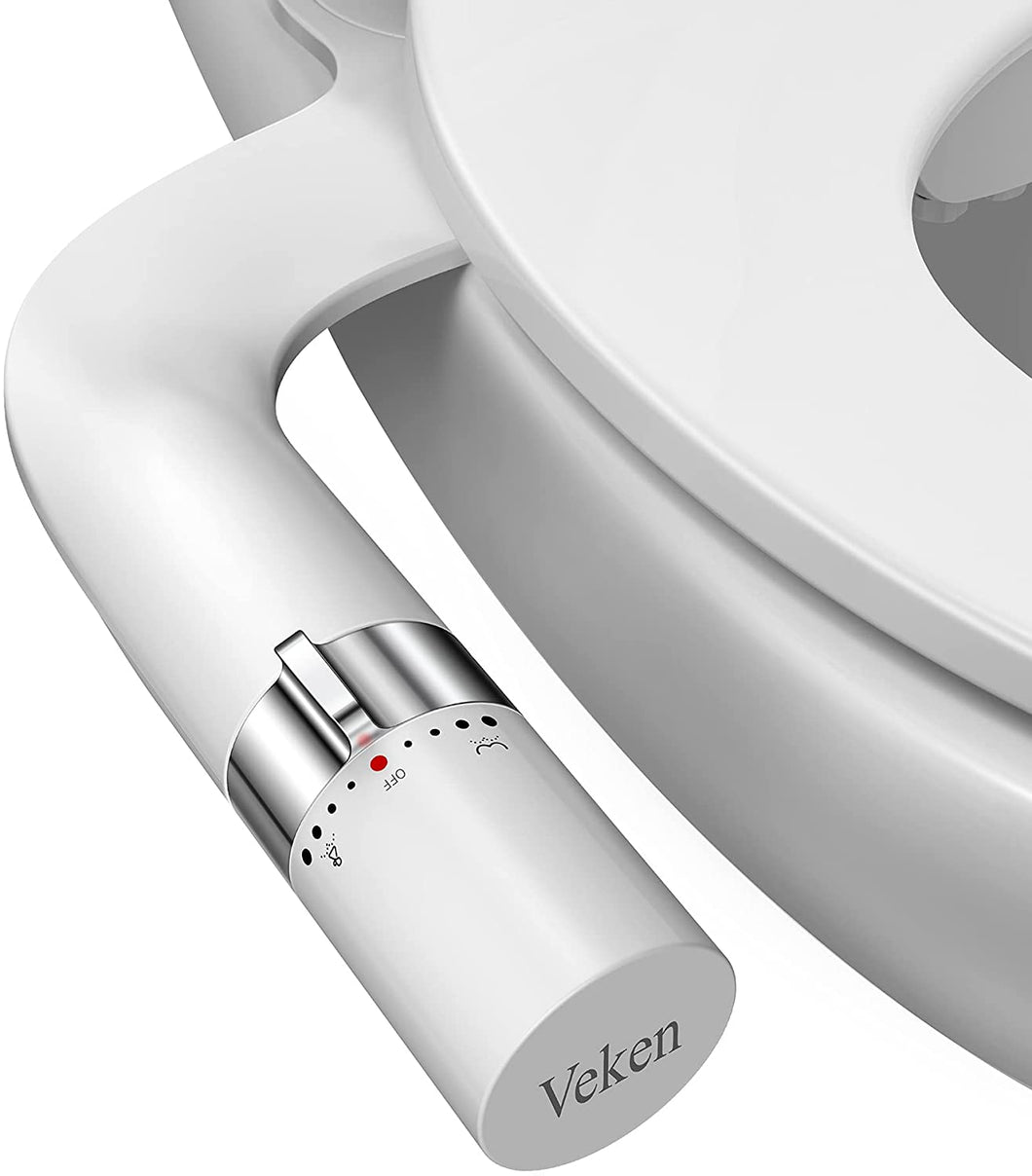 Veken Non-Electric Bidet, Self Cleaning Dual Nozzle (Feminine/Bidet Wash) Bidet Attachment for Toilet, Fresh Water Sprayer Toilet Seat Attachment with Adjustable Pressure Control