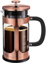 Load image into Gallery viewer, BAYKA French Press Coffee Maker, Large Classic Copper 304 Stainless Steel Coffee Press, Cold Brew Heat Resistant Thickened Borosilicate Coffee Pot for Camping Travel Gifts, 34 Ounce