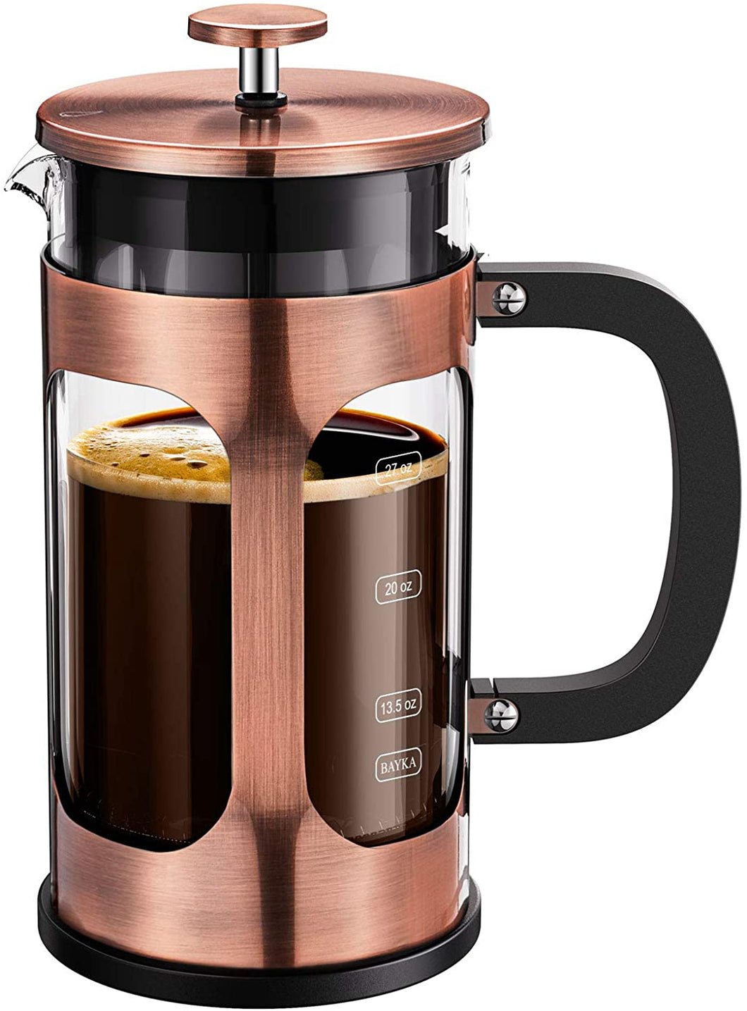 BAYKA French Press Coffee Maker, Large Classic Copper 304 Stainless Steel Coffee Press, Cold Brew Heat Resistant Thickened Borosilicate Coffee Pot for Camping Travel Gifts, 34 Ounce