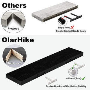 OlarHike 24 inch Floating Shelves Wall Mounted Shelves, Solid Wood Shelves, White/Black, Set of 2